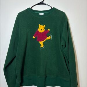 Vintage Disney Winnie the Pooh Green Fleece Sweatshirt Adult Size M
